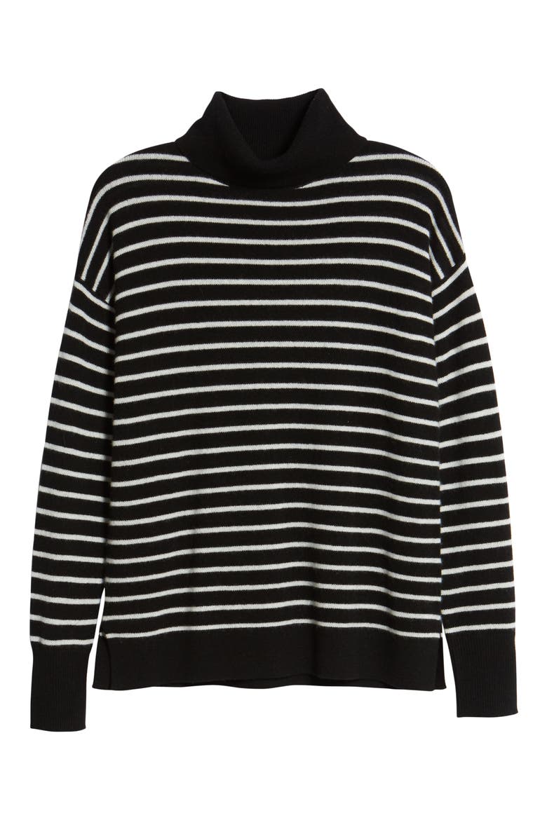 Cashmere Turtleneck Sweater, Alternate, color, BLACK- IVORY STRIPE