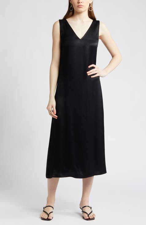 V-Neck Sleeveless Satin Midi Dress