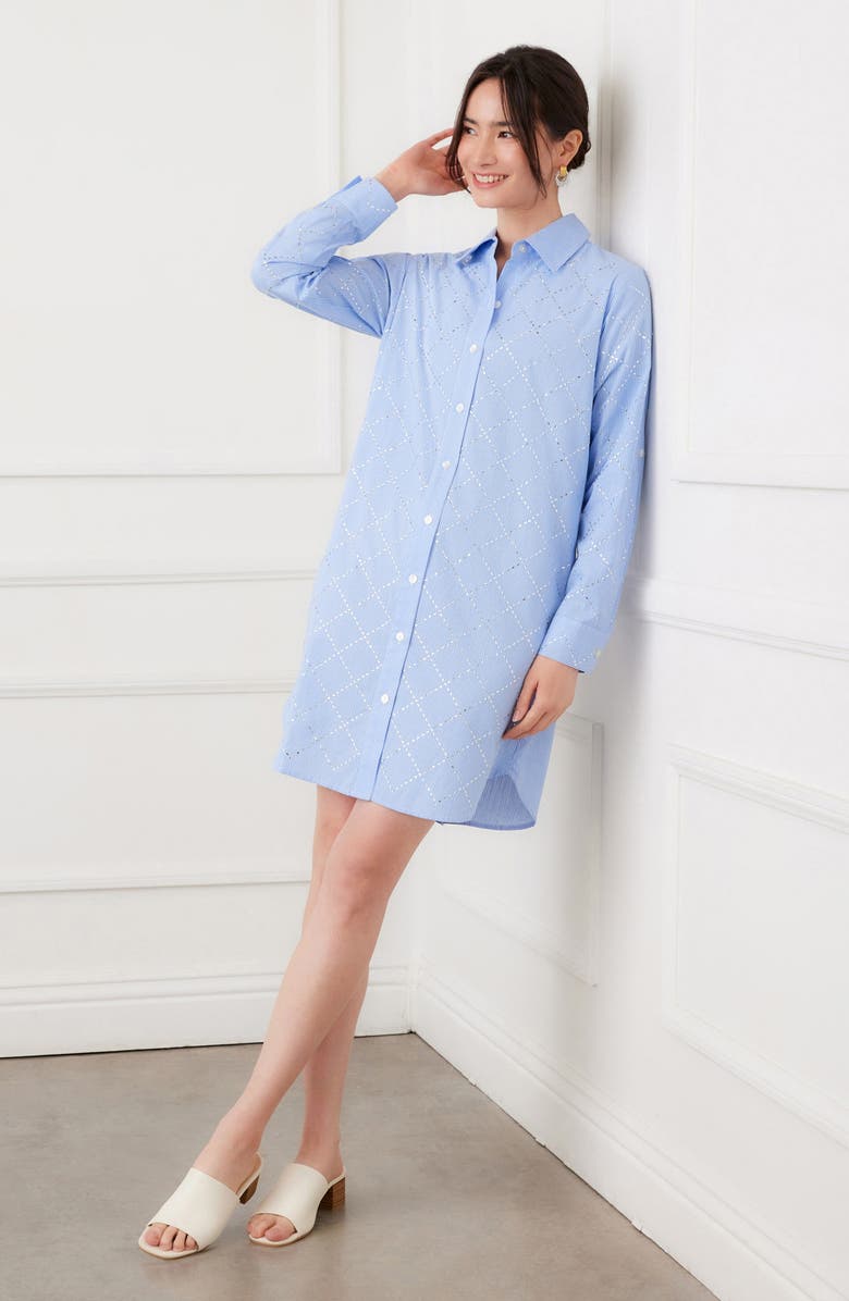 Karen Kane Embellished Long Sleeve Cotton Shirtdress, Alternate, color,