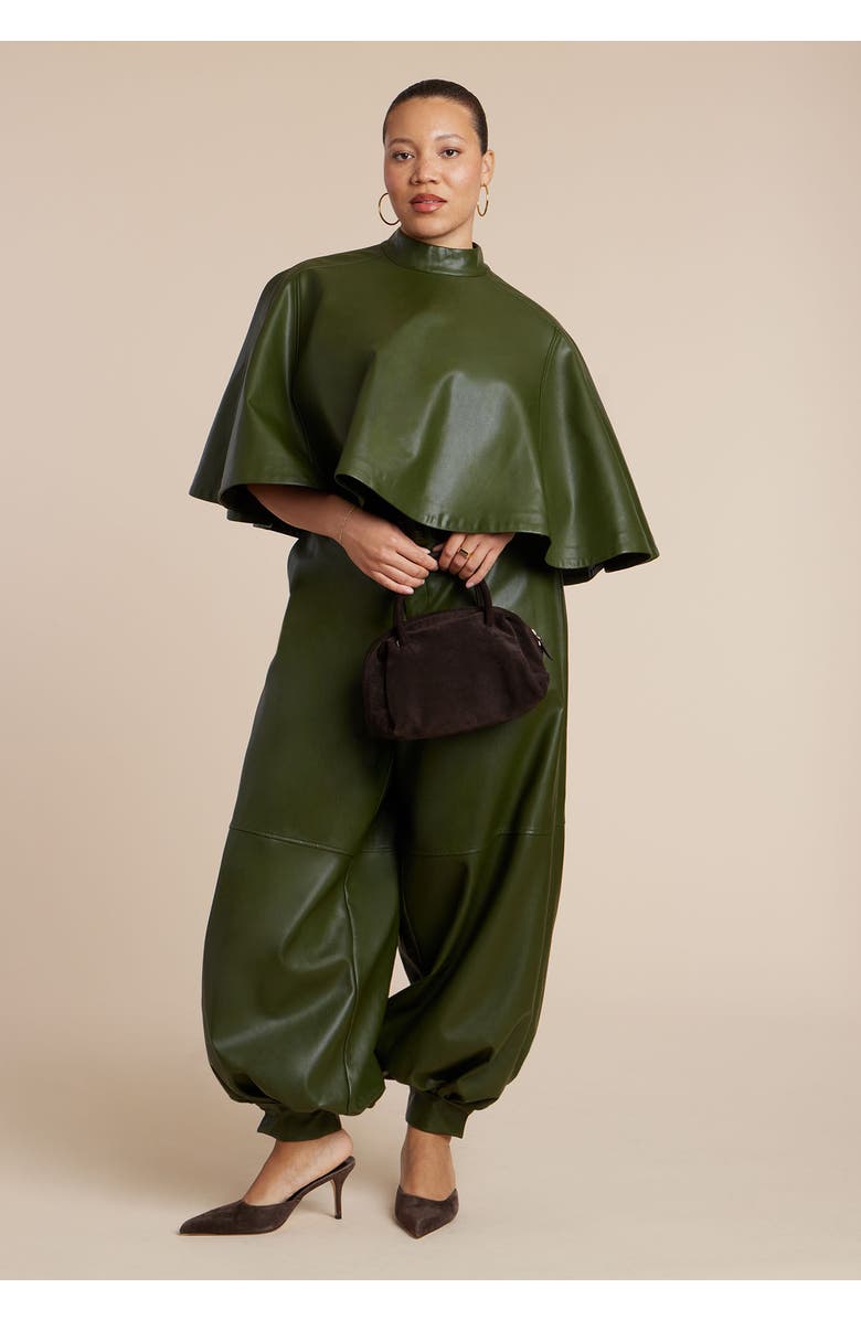 ELOQUII Faux Leather Cape Top, Alternate, color, Dark Forest Green