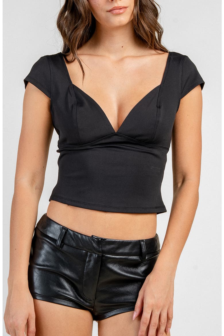Cap Sleeve Contour Top, Alternate, color, BLACK
