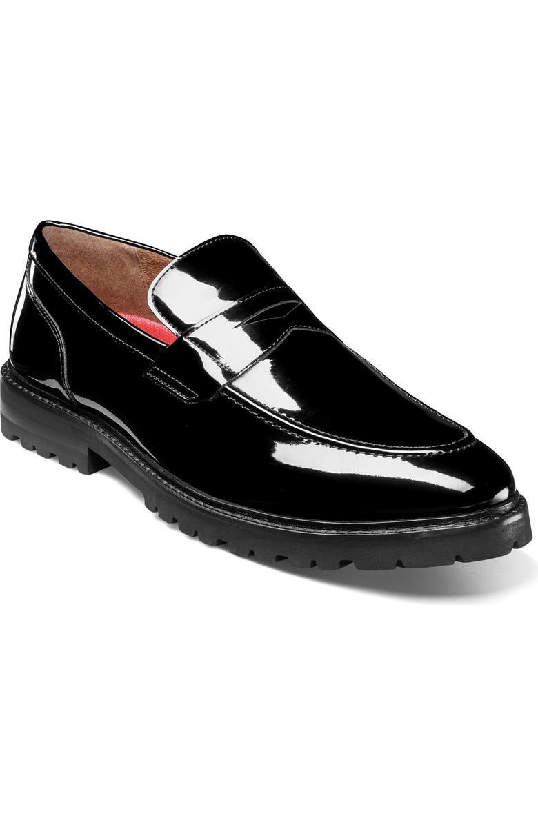 Stacy Adams Hazleton Apron Toe Lugged Penny Loafer, Main, color, Black Patent