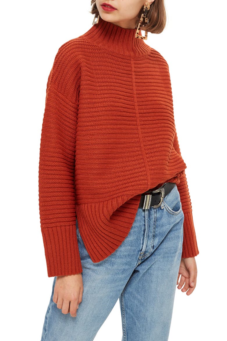 Mock Neck Sweater, Main, color, RUST