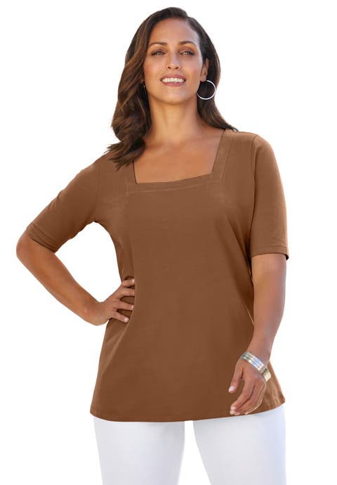 Stretch Cotton Square Neck Tee (Plus)