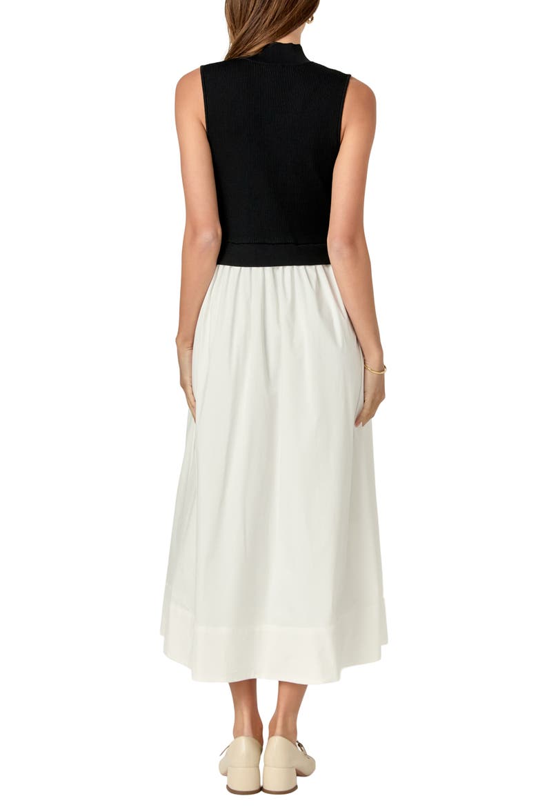 Mixed Media Colorblock Sleeveless Midi Dress, Alternate, color, BLACK/ WHITE