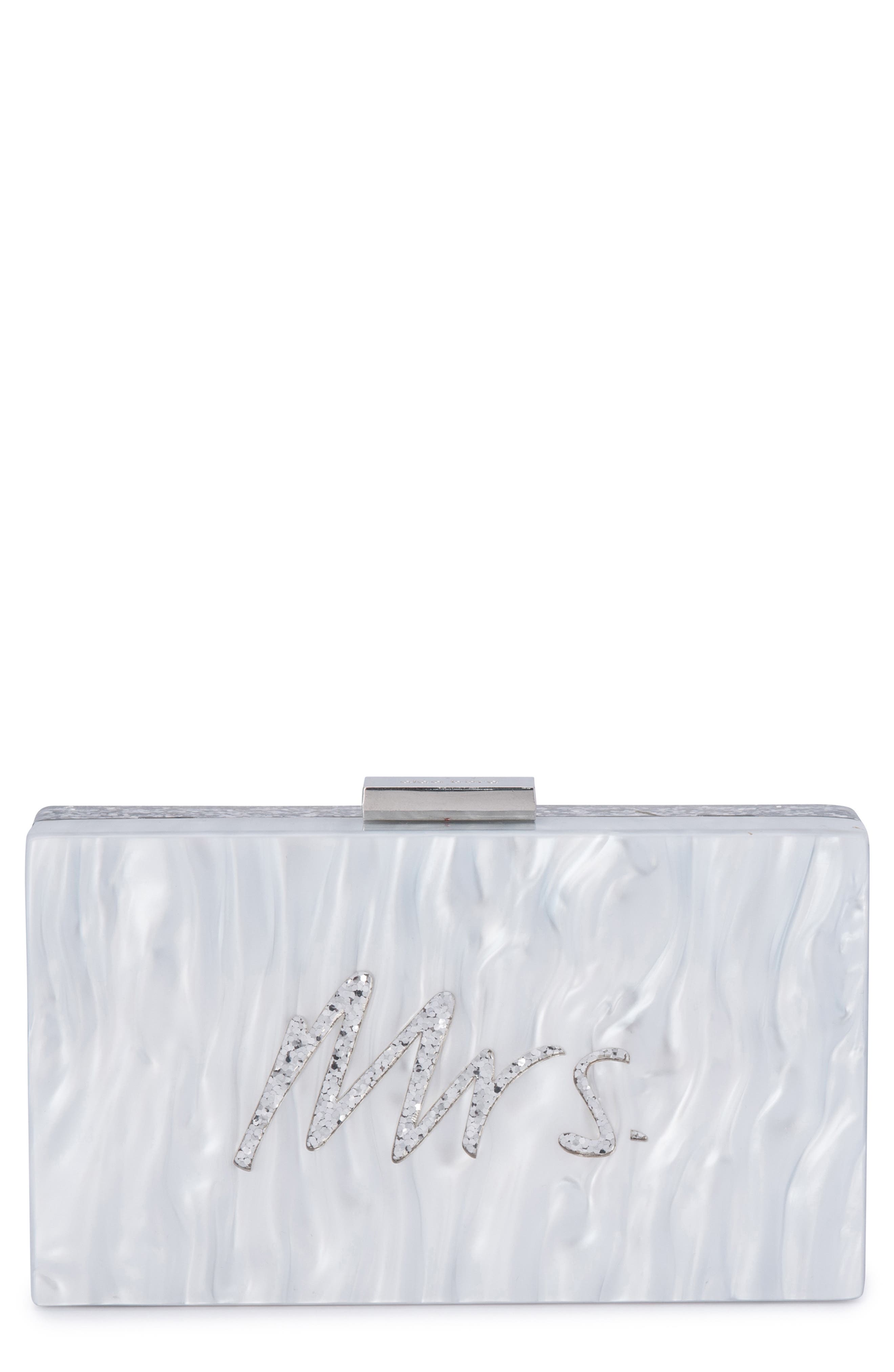 Olga Berg Mrs. Glitter Acrylic Pod Bag, Main, color, Silver