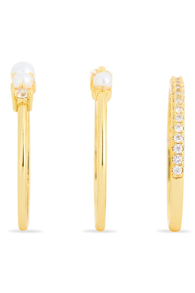 Set of 3 Cubic Zirconia & Faux Pearl Stackable Rings, Alternate, color, CLEAR- WHITE- GOLD