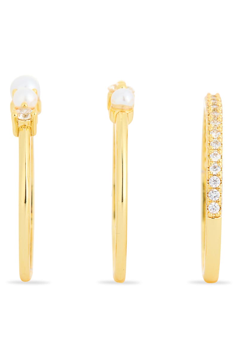 NORDSTROM RACK Set of 3 Cubic Zirconia & Faux Pearl Stackable Rings, Alternate, color, Clear- White- Gold