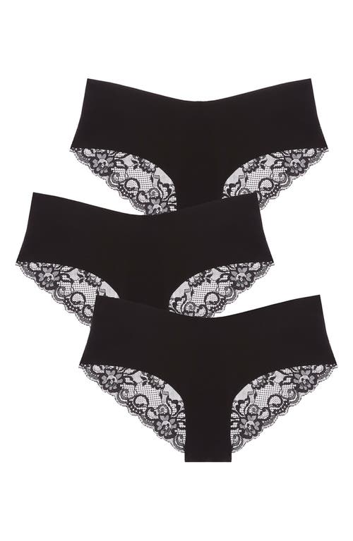 JOURNELLE Estelle 3-Pack Cotton Jersey & Lace Hipster Briefs in Black 