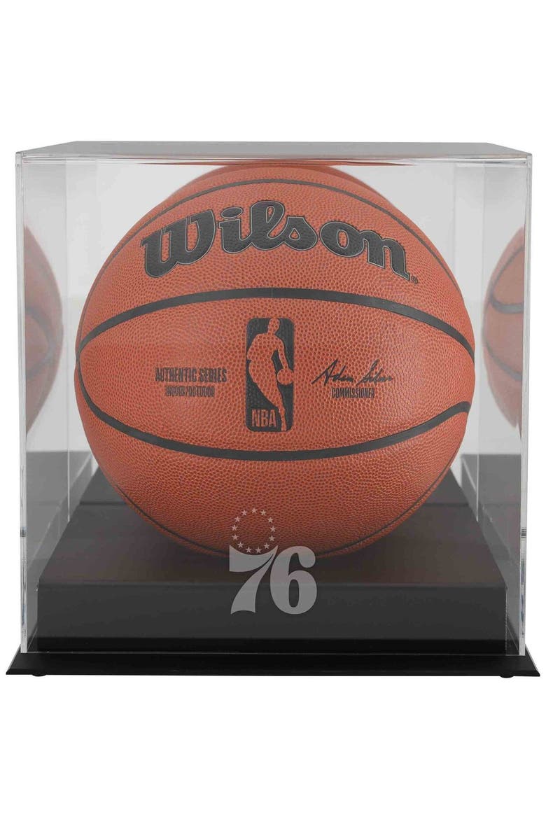Philadelphia 76ers Blackbase Team Logo Basketball Display Case with Mirrored Back, Main, color, Black