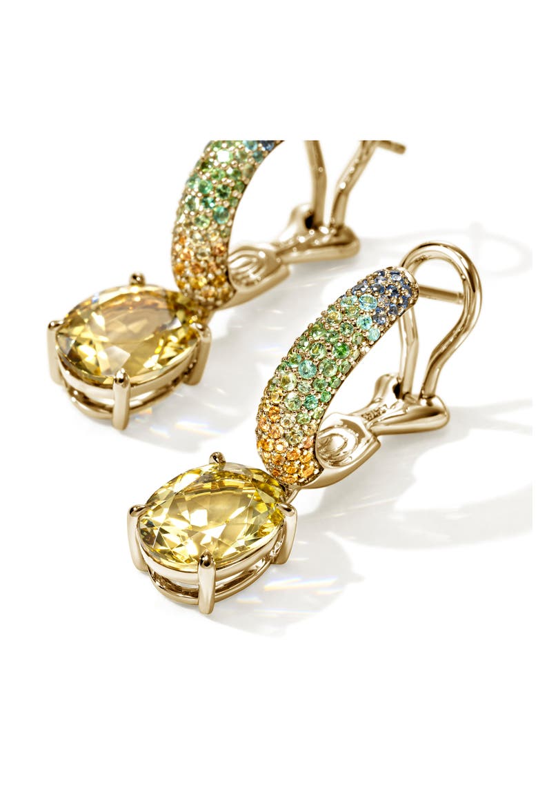 Artisan Series 18k Gold Yellow Beryl & Multi-Stone Drop Hoop Earrings, Alternate, color, GOLD
