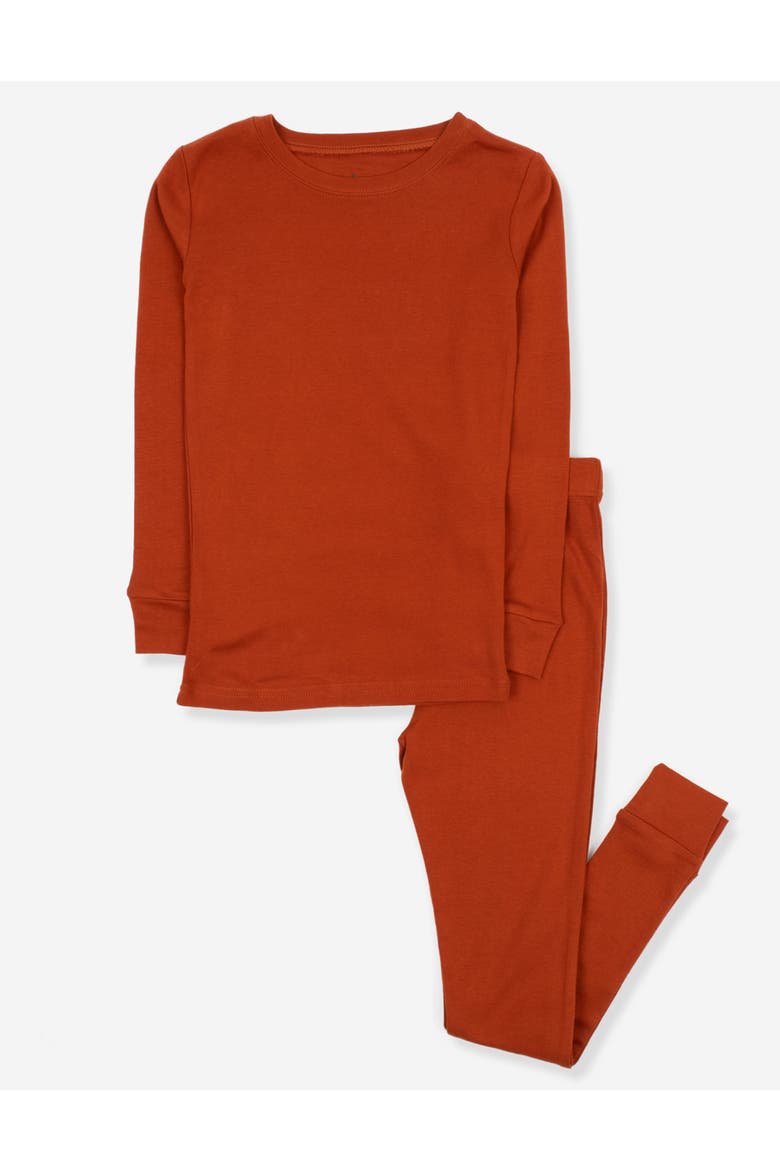 Cotton Two-Piece Pajamas, Stripes, Solids & Tie Dye, Main, color, Rust