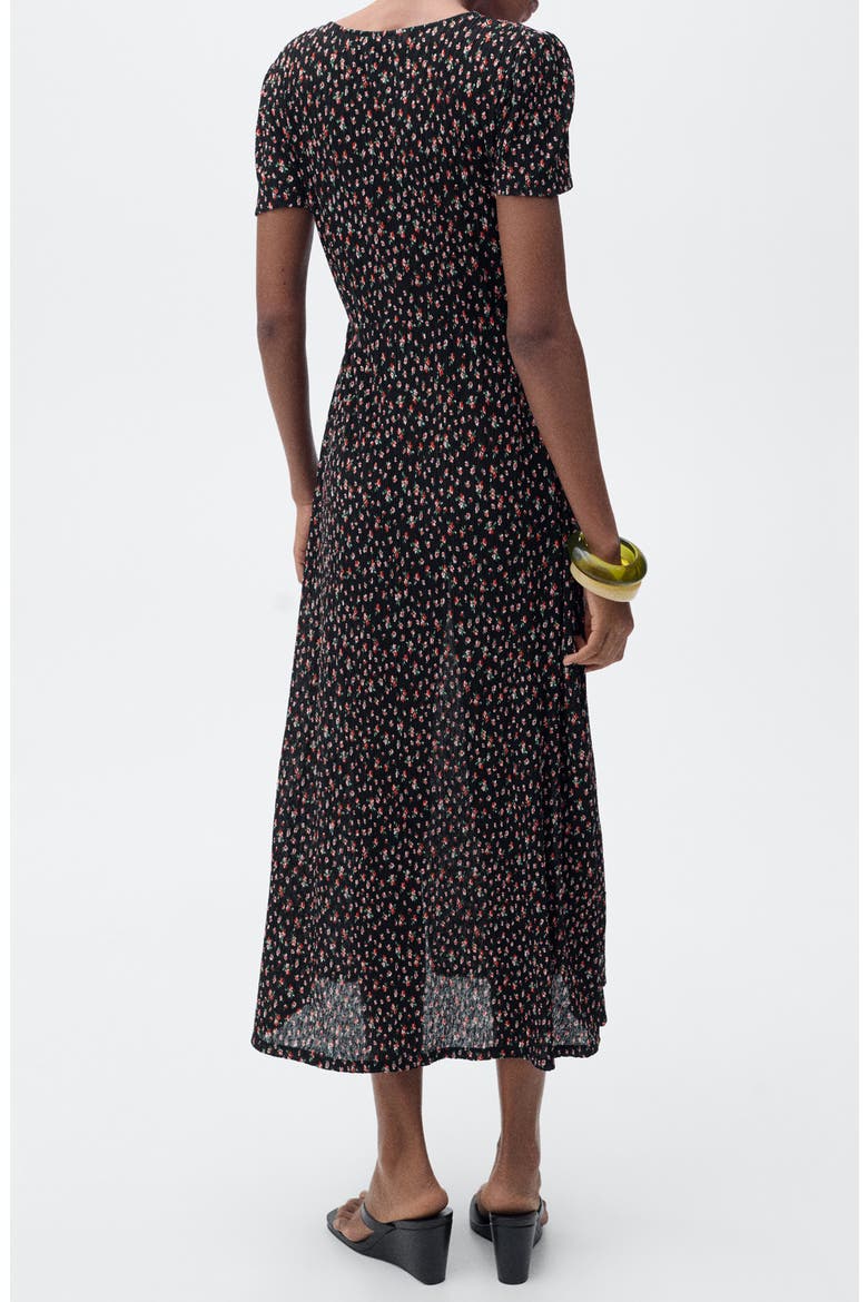 Floral Print Midi Dress, Alternate, color, BLACK
