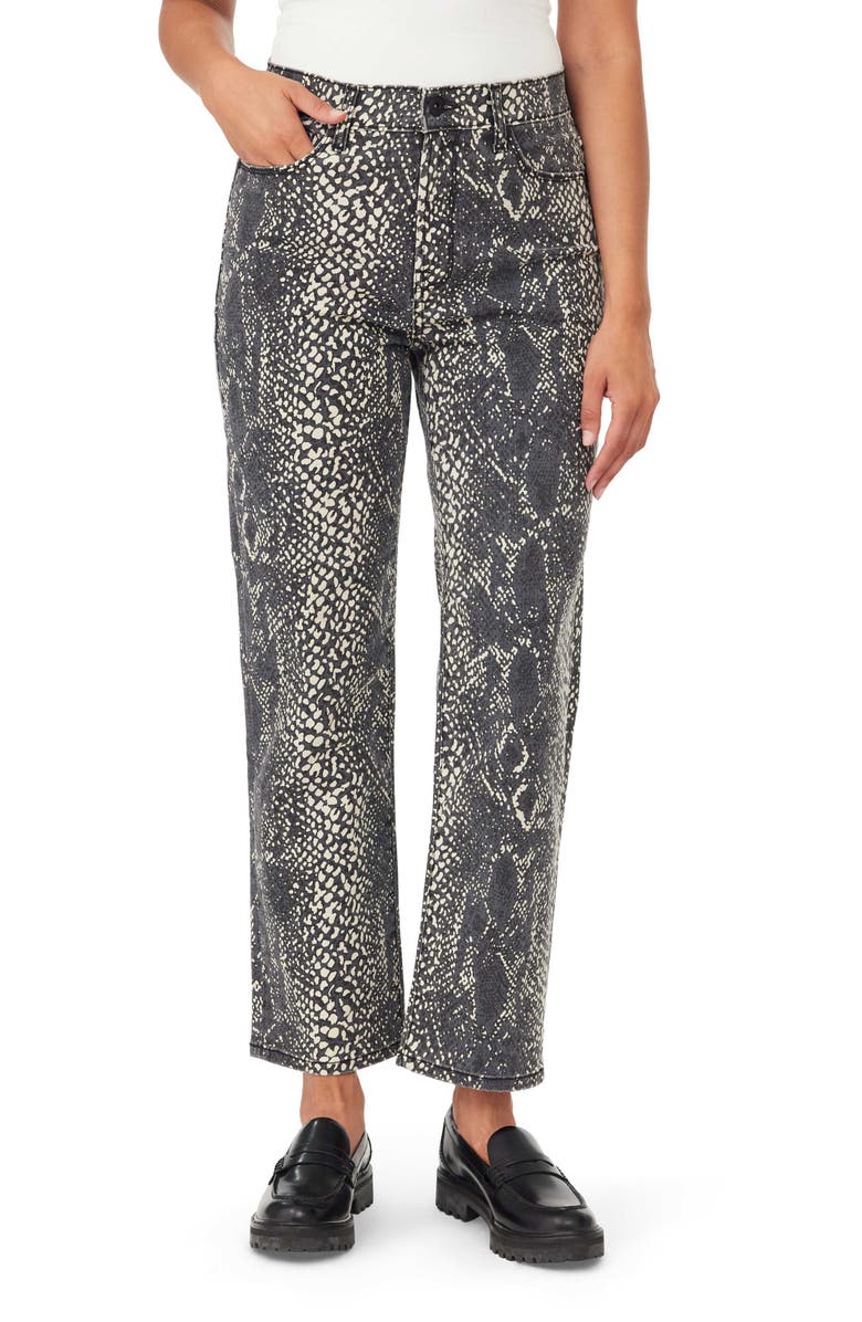 Kensie High Rise Slim Straight Crop Jean, Main, color, Black White Snakeski