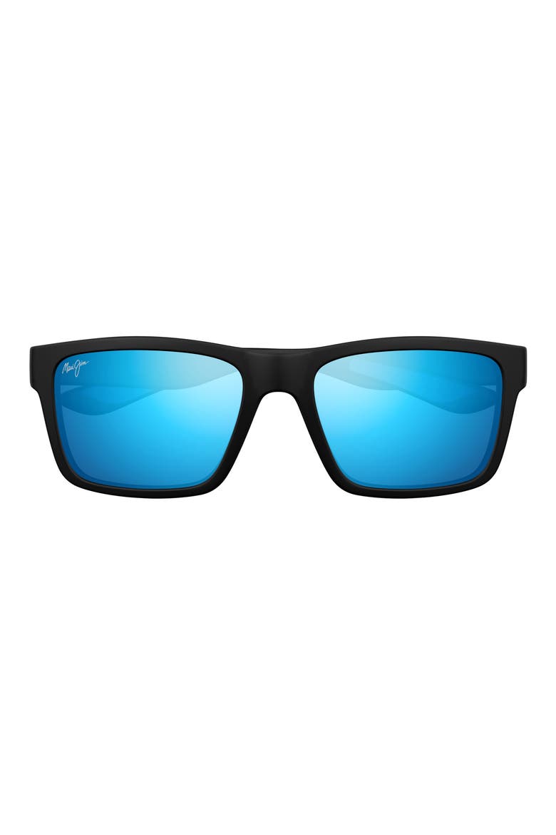 The Flats 57mm PolarizedPlus2® Rectangular Sunglasses, Main, color, BLACK/ BLUE HAWAII