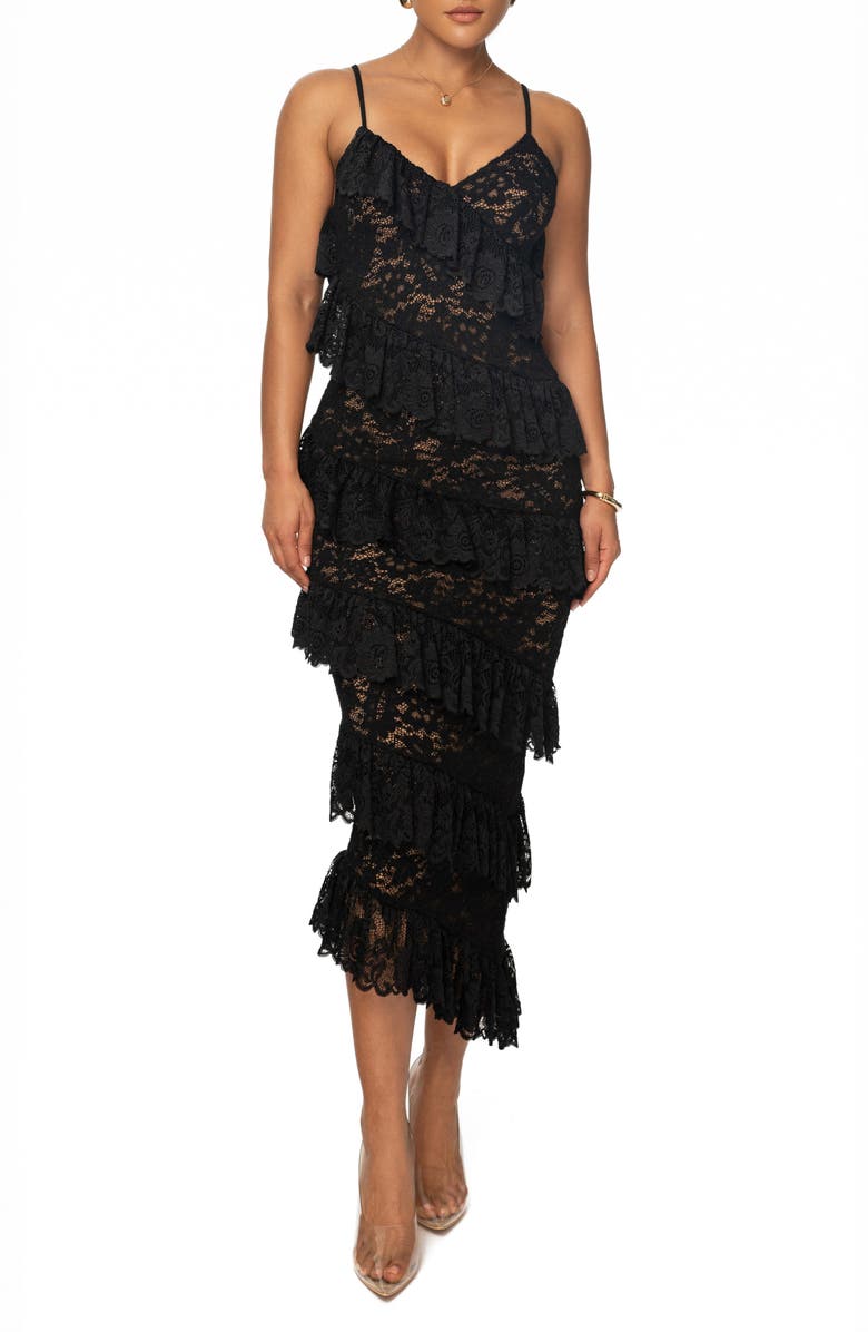 JLUXLABEL Forever Ruffle Lace Midi Dress, Main, color, 