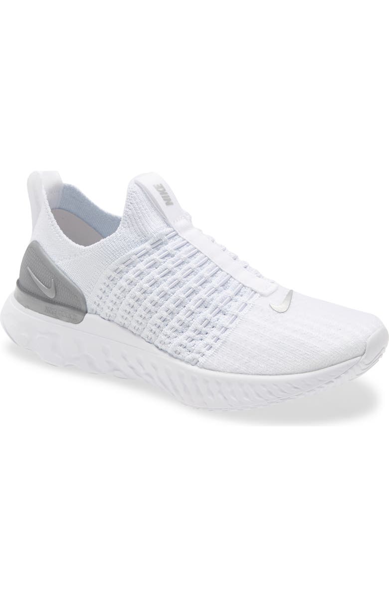 Nike React Phantom Run Flyknit 2 Running Shoe, Main, color, True White/ Silver/ White