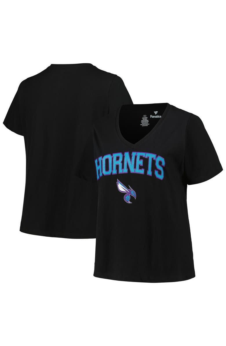 PROFILE Women's Profile Black Charlotte Hornets Plus Size Arch Over Logo V-Neck T-Shirt, Alternate, color, Black