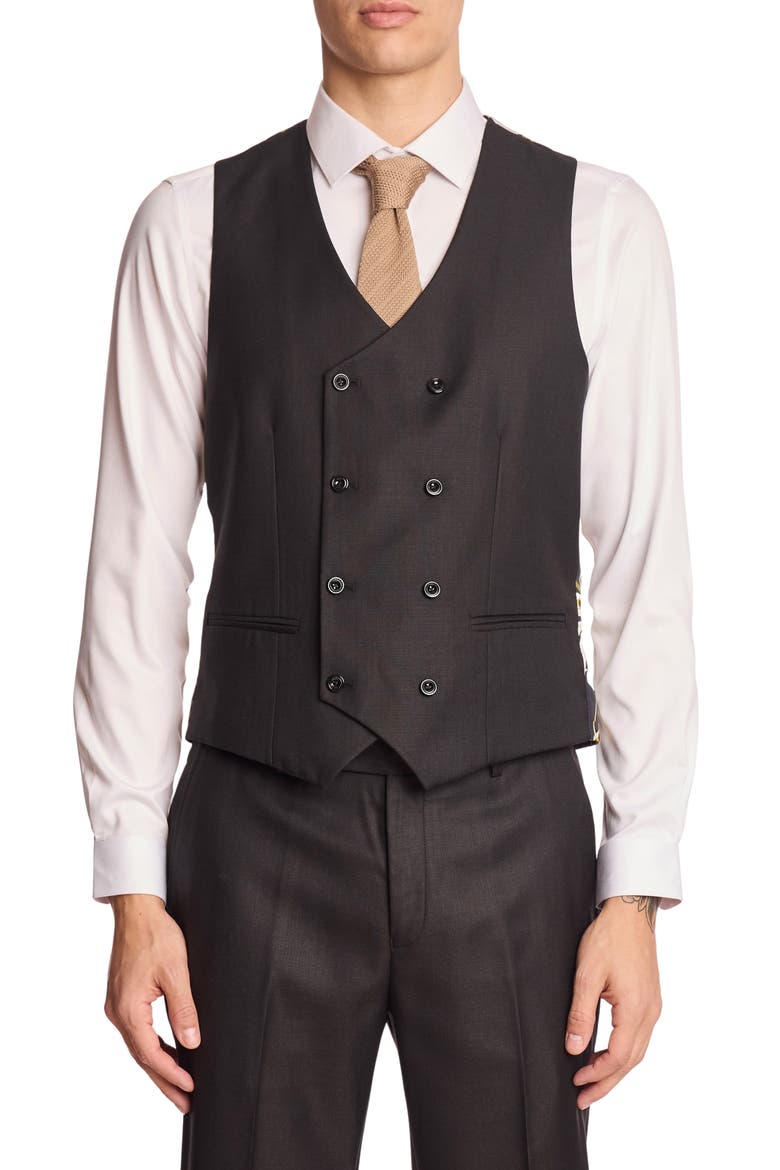 Marylebone Modern Fit Double Breasted Vest, Main, color, SOFT BLACK SHARK
