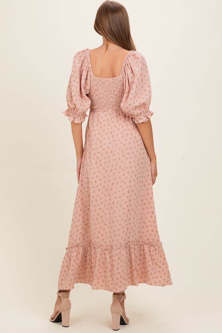 Floral Print Square Neckline Maxi Dress, Alternate, color, Mauve