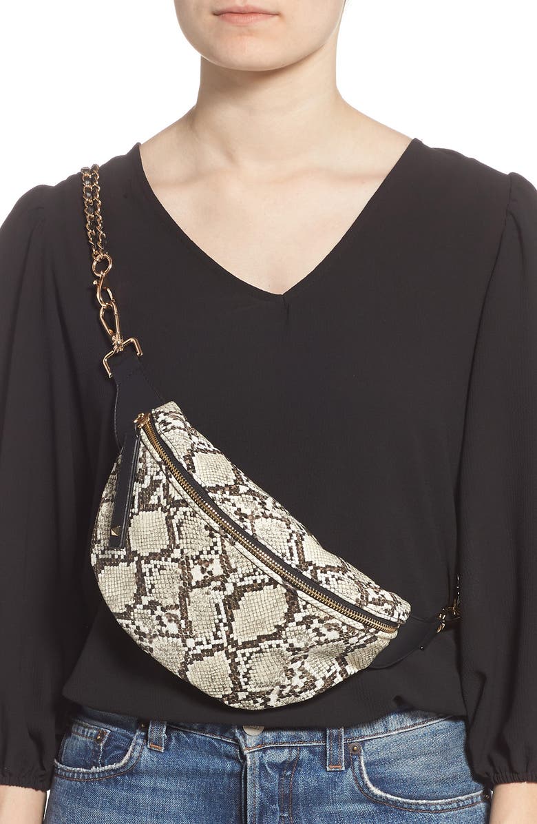 Like Dreams Animal Print Convertible Leather Belt Bag, Alternate, color,