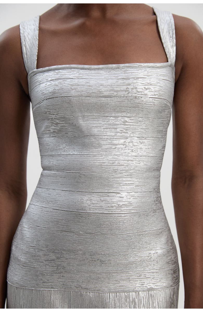 Karen Millen Metallic Strappy Knit Maxi Dress, Alternate, color, Silver