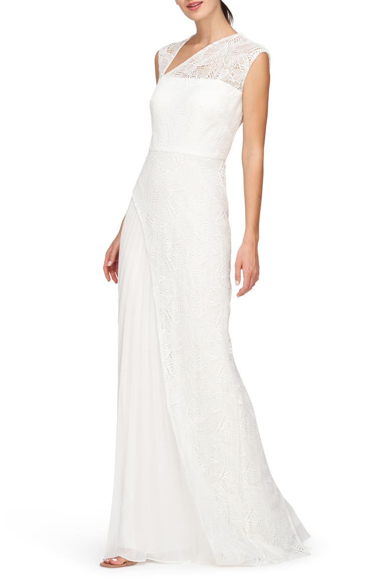 Dianna Lace Pleated Gown, Alternate, color, IVORY