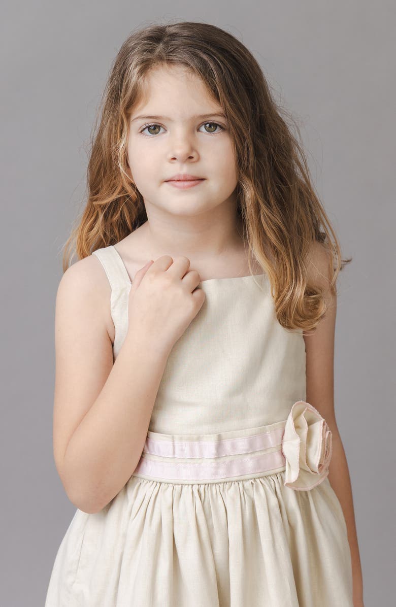 Hope & Henry Kids' Linen Cami Rosette Dress, Alternate, color, Sand Linen