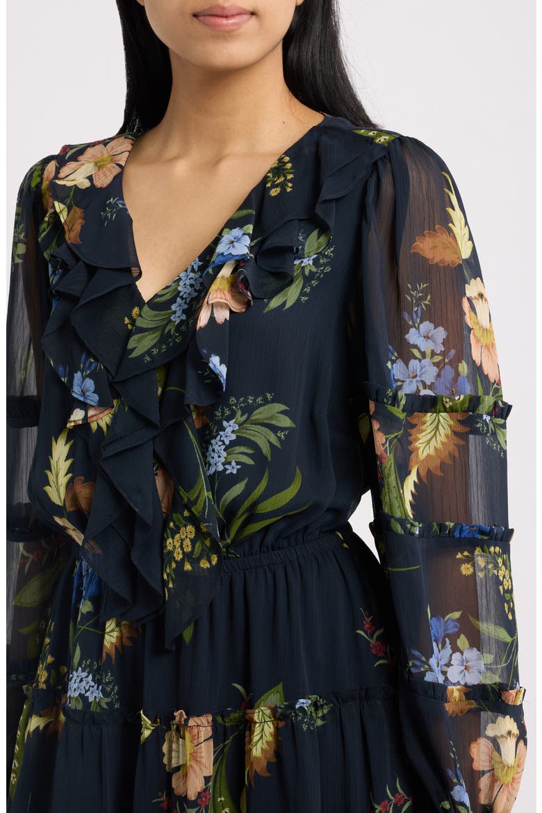 Floral Print Long Sleeve Dress, Alternate, color, RICH BLACK