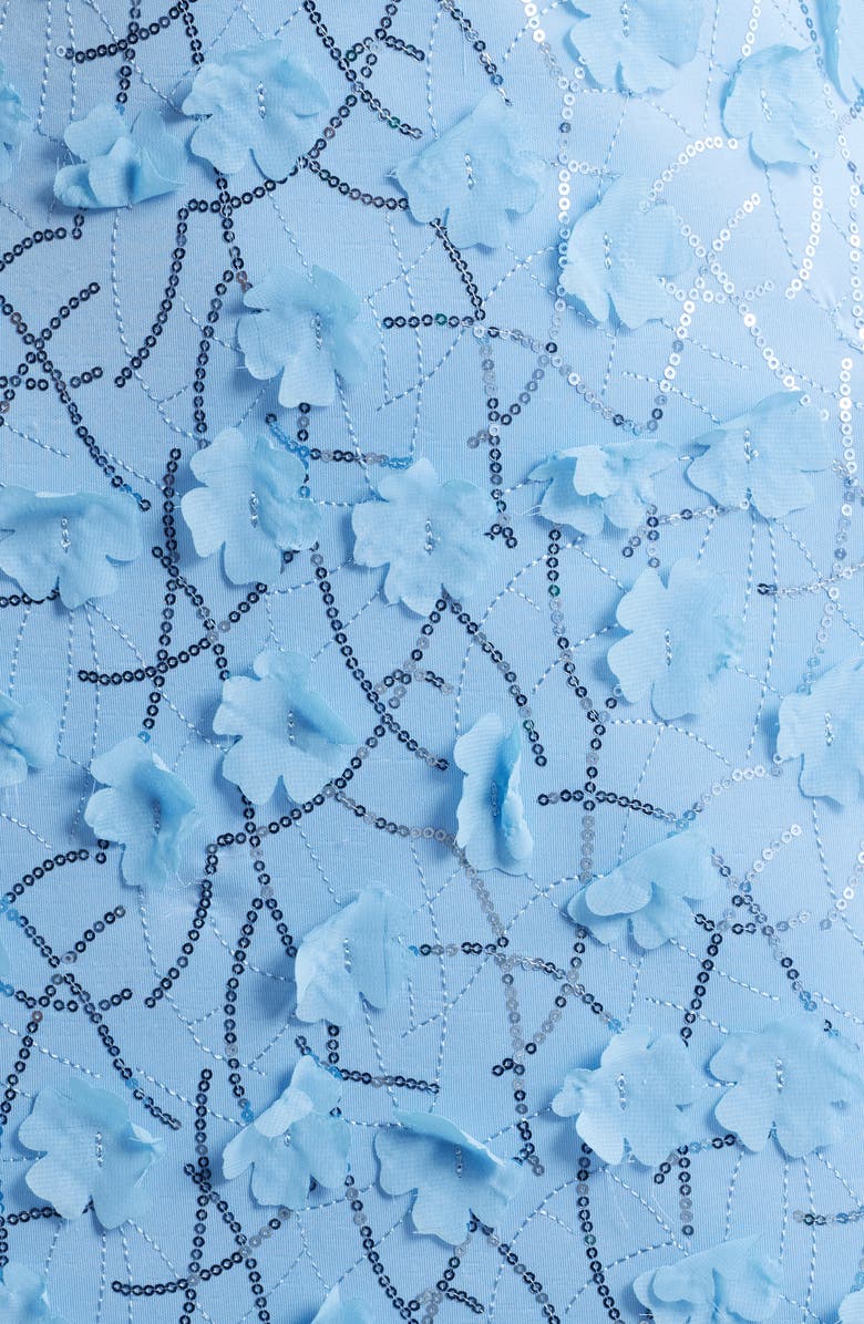 Eliza J Sequin Floral Appliqué Cocktail Midi Dress, Alternate, color, Lake