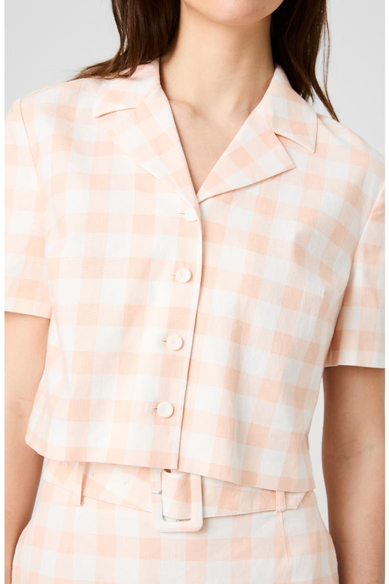 Gingham Crop Linen Blend Shirt, Alternate, color, SEASHELL GINGHAM