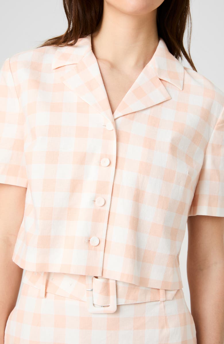 French Connection Aspen Gingham Crop Linen Blend Shirt, Alternate, color, Seashell Gingham