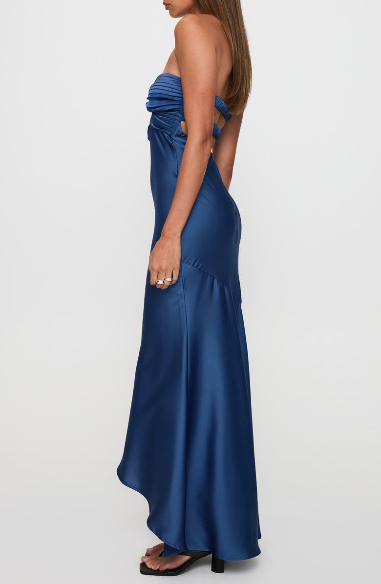 Princess Polly Stand a Chance Twist Detail Strapless Satin Gown, Alternate, color, Navy