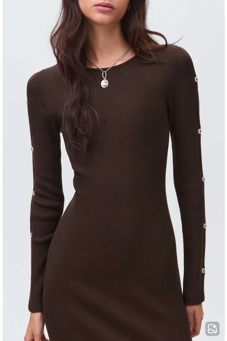 Button Trim Long Sleeve Sweater Dress, Alternate, color, BROWN
