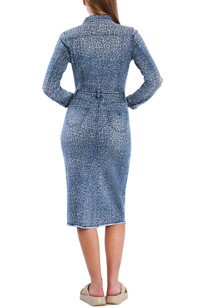 Animal Print Long Sleeve Denim Trucker Shirtdress, Alternate, color, DENIM LEOPARD