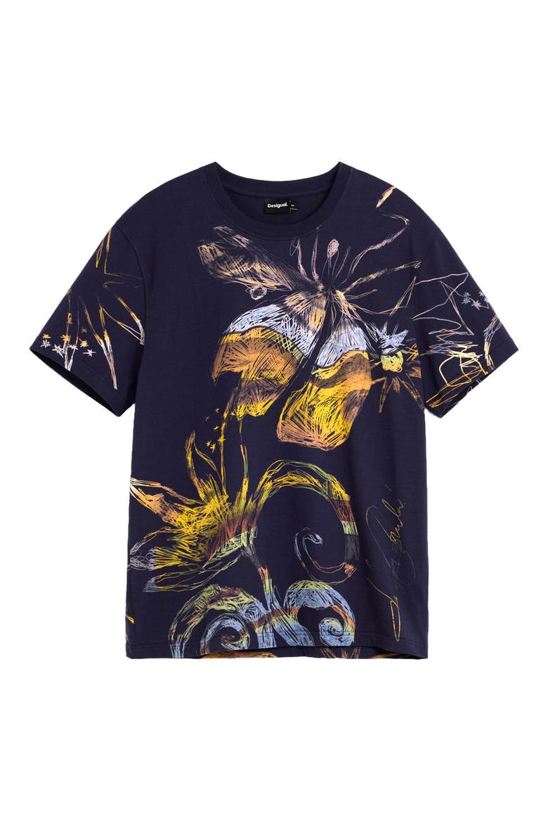 Floral Graphic Cotton T-Shirt, Alternate, color, NAVY BLUE