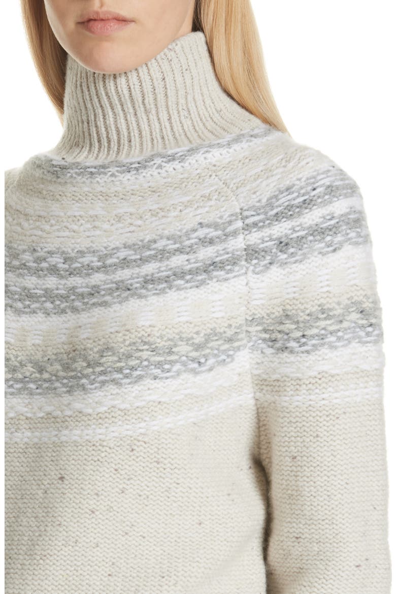 Fair Isle Wool & Cashmere Crop Turtleneck Sweater, Alternate, color, OATMEAL