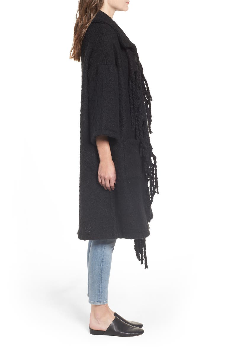 Plaid Fringe Cardigan, Alternate, color, BLACK
