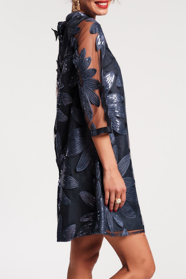 Diplomat Mini Dress Floral Sequin, Alternate, color, Navy