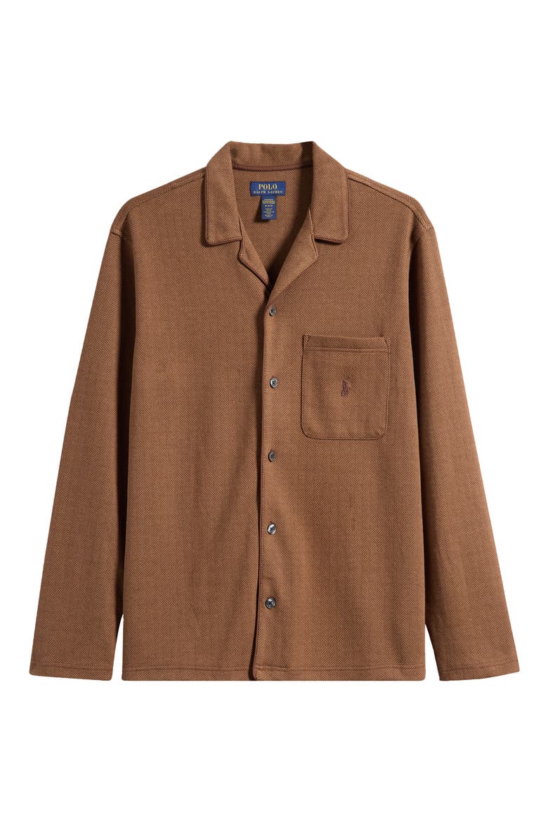 Herringbone Twill Pajama Top, Alternate, color, BROWN