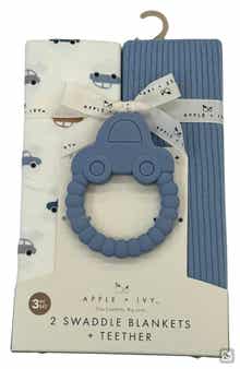 2-Pack Swaddle Blankets & Teether Set