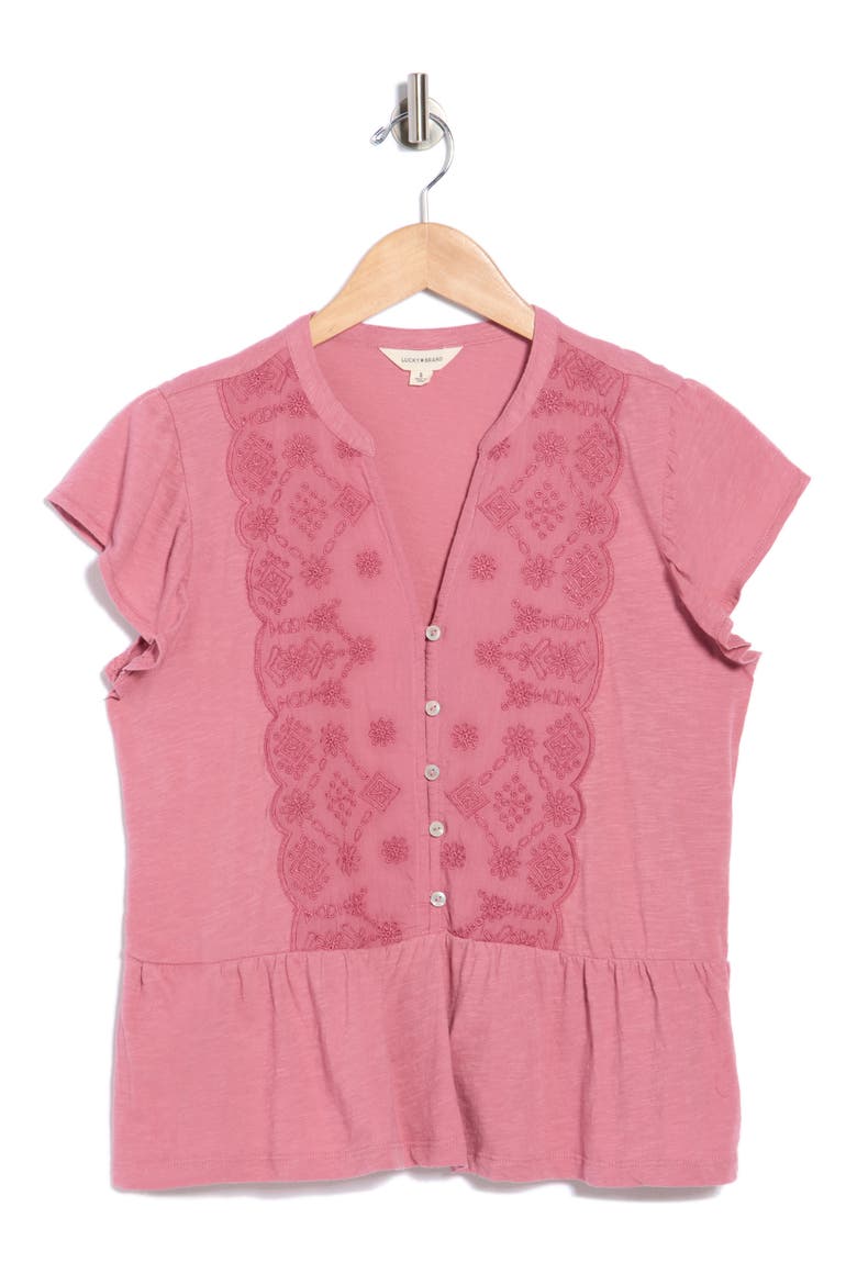 Embroidered Flutter Sleeve Cotton Top, Alternate, color, ROSE