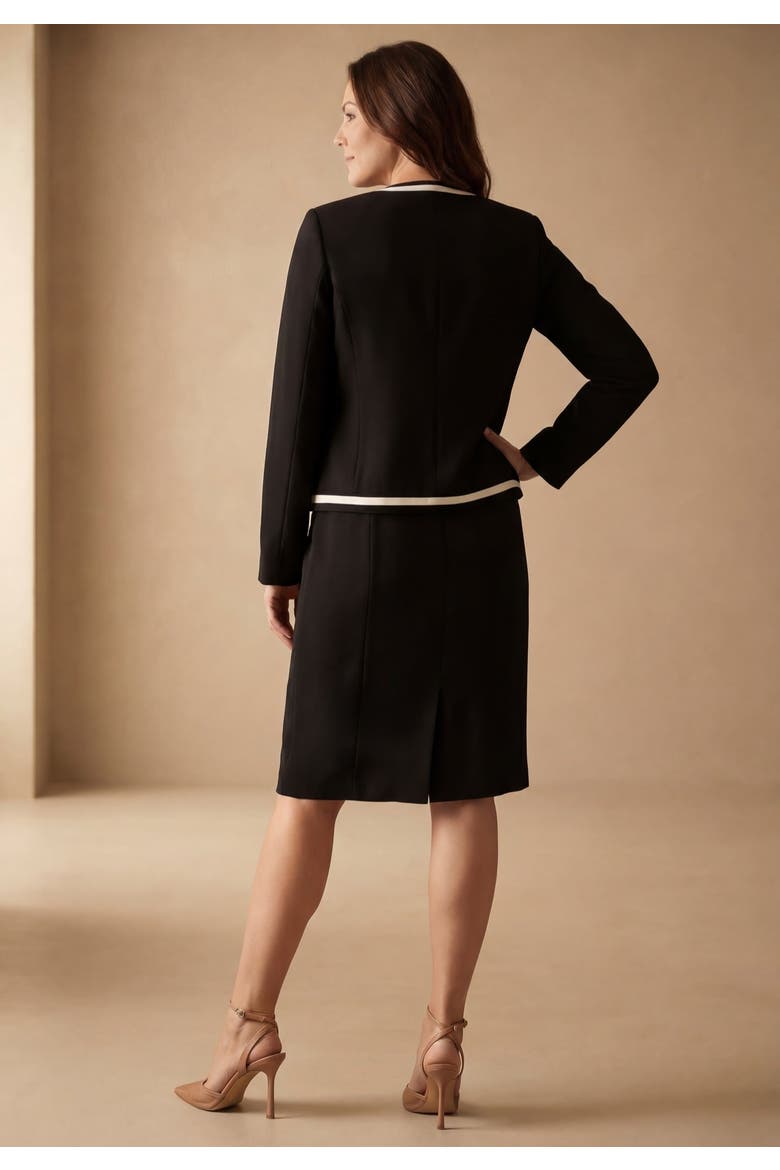 Contrast-Trim Jacket & Sheath Dress Set, Alternate, color, BLACK WHITE