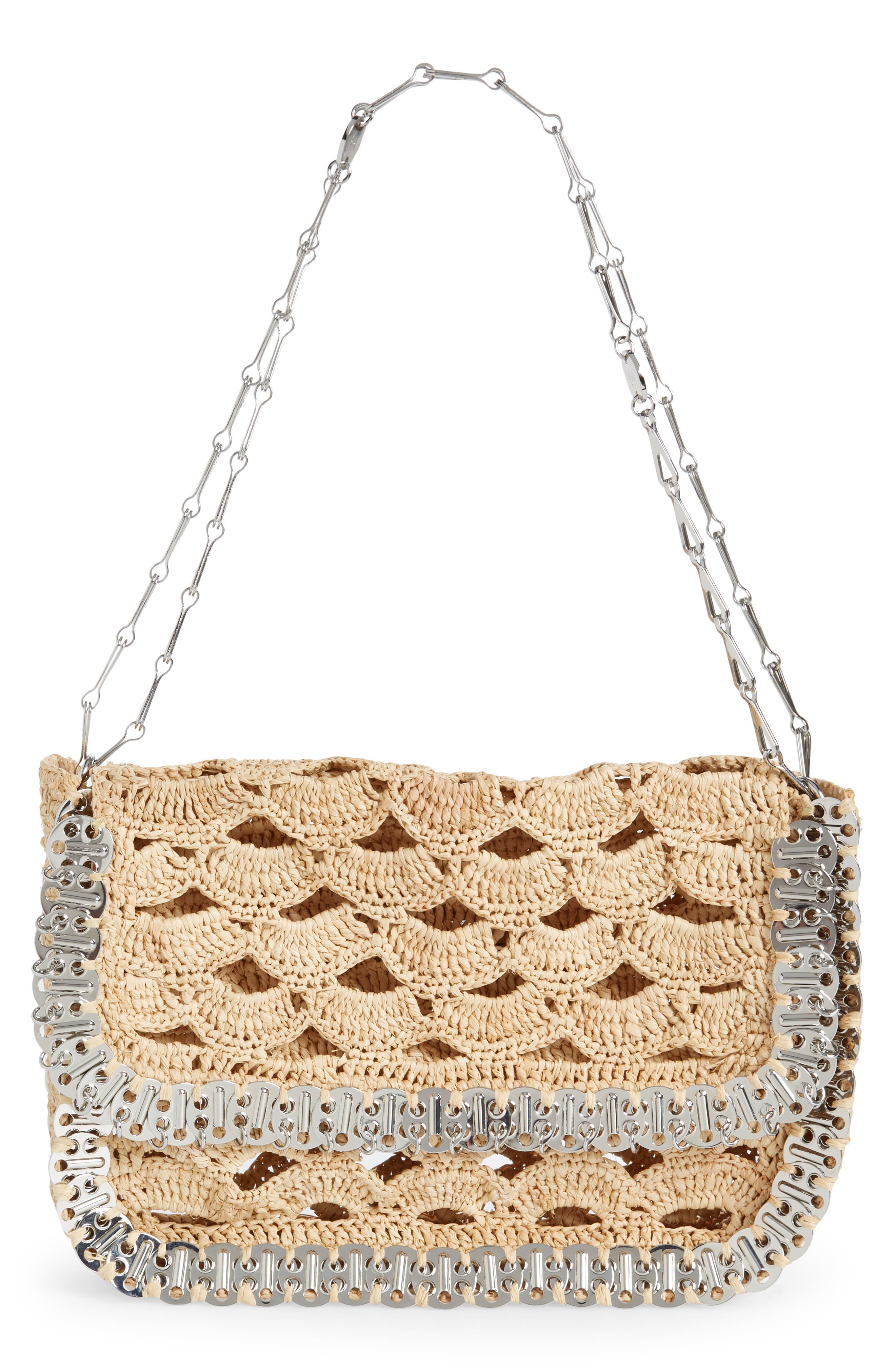 Rabanne Large Rabanne Raffia Messenger Bag, Main, color, 