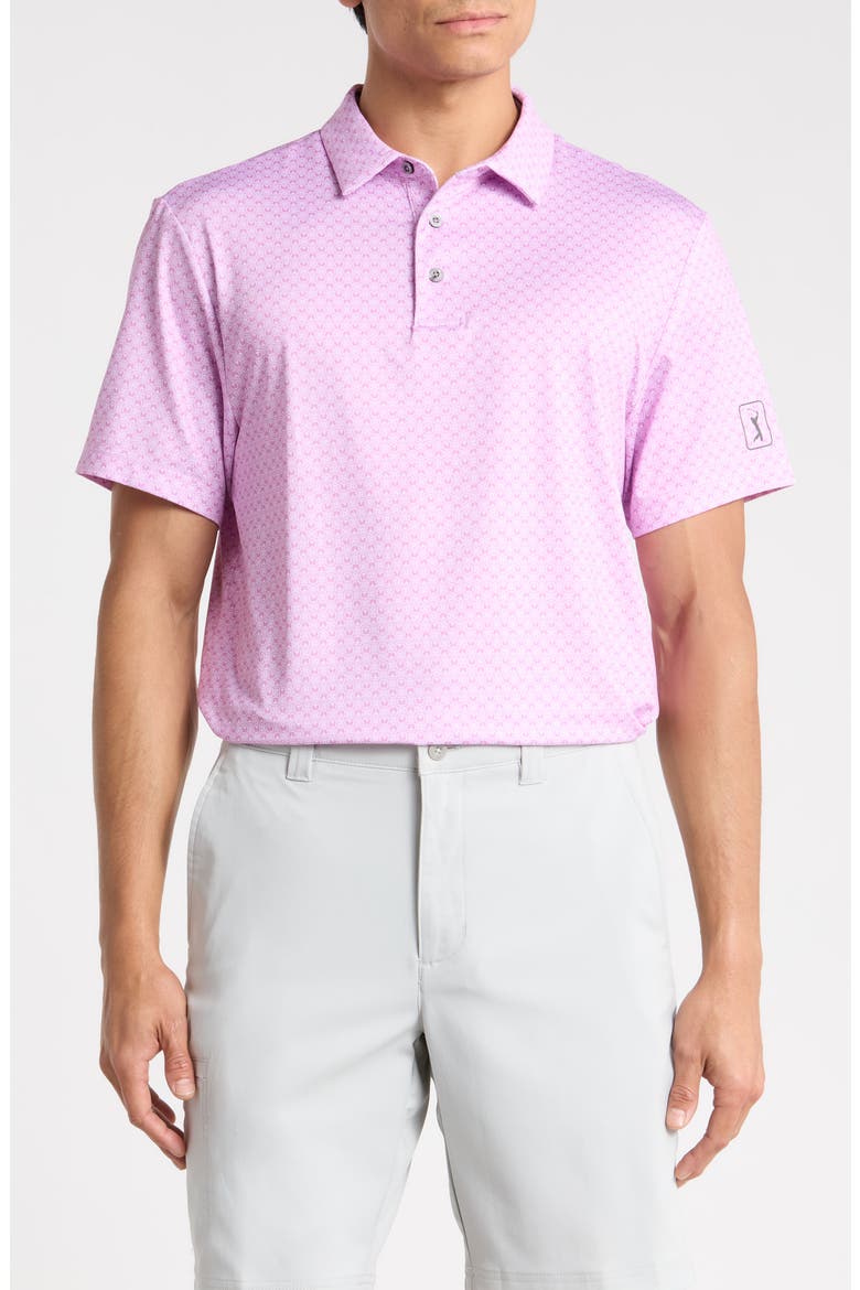 Cocktail Geo Print Performance Polo, Main, color, PALE PANSY
