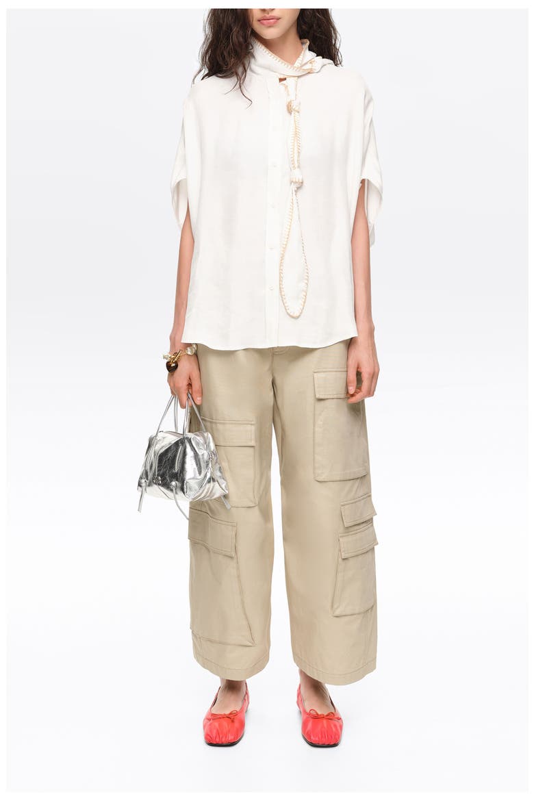 Knotted neckline cape shirt, Alternate, color, WHITE