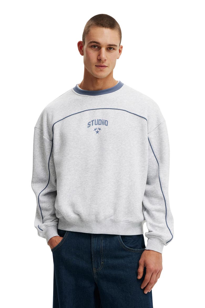 Men's Box Fit Graphic Crew Sweater, Main, color, Grey Marle  Studiio 91