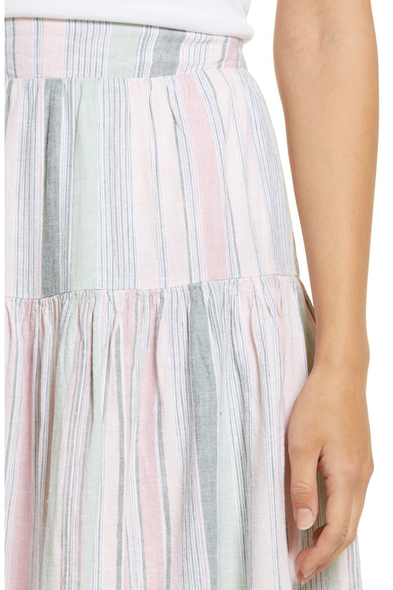Linen Tiered Skirt, Alternate, color, WHITE- PINK STRIPE