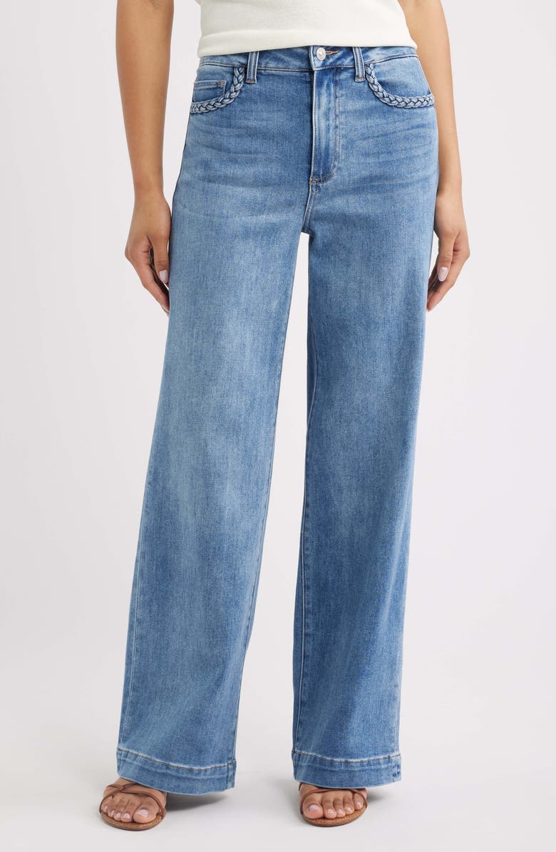 PAIGE Anessa Braided Pocket High Waist Wide Leg Jeans, Main, color, Encino
