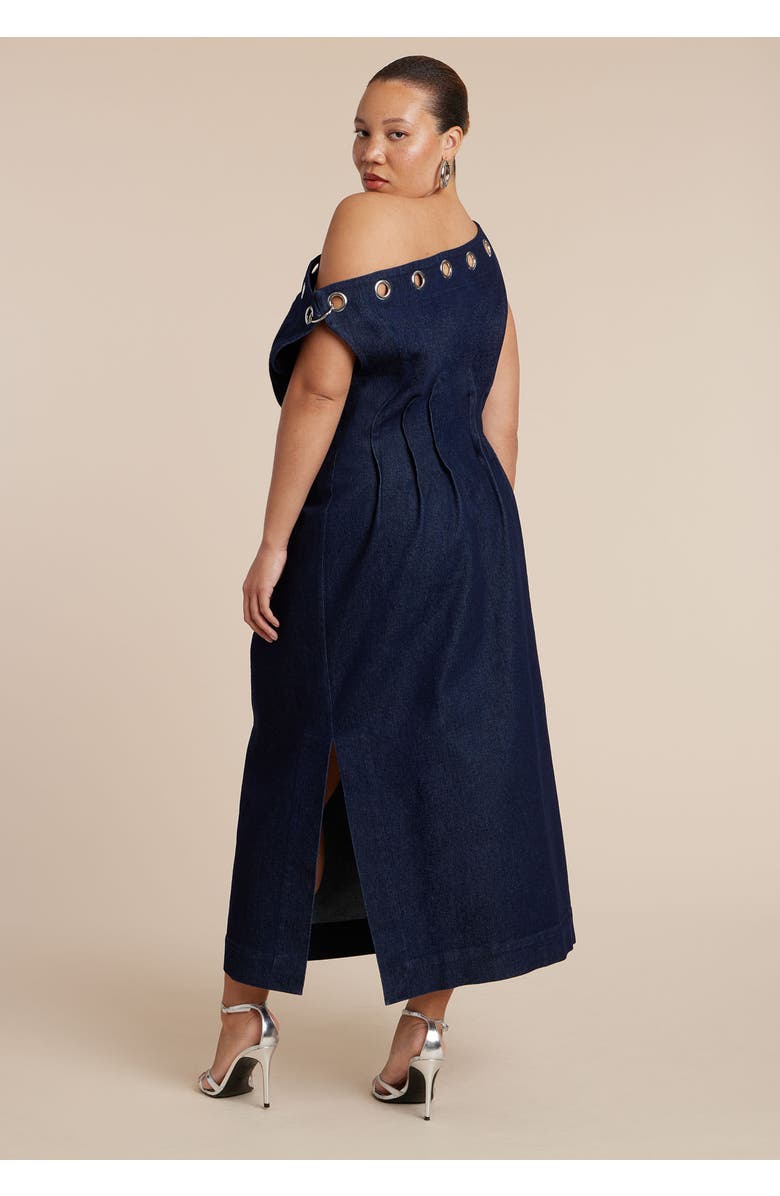 ELOQUII Grommet Detail Denim Dress, Alternate, color, Dark Wash
